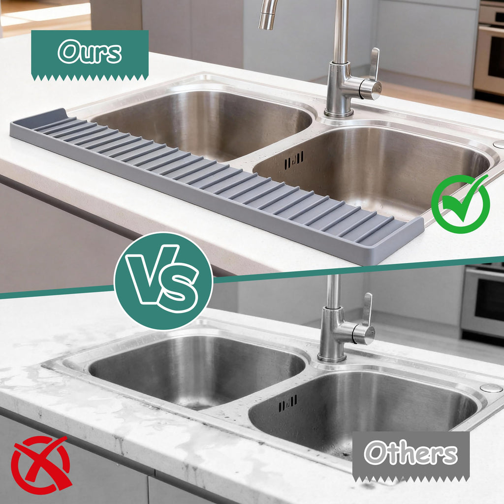 Silicone Sink Edge Protector Splash Guard, 30x4 Inch with Suction Cups & 5°Tilt, Cuttable for Kitchen Bathroom