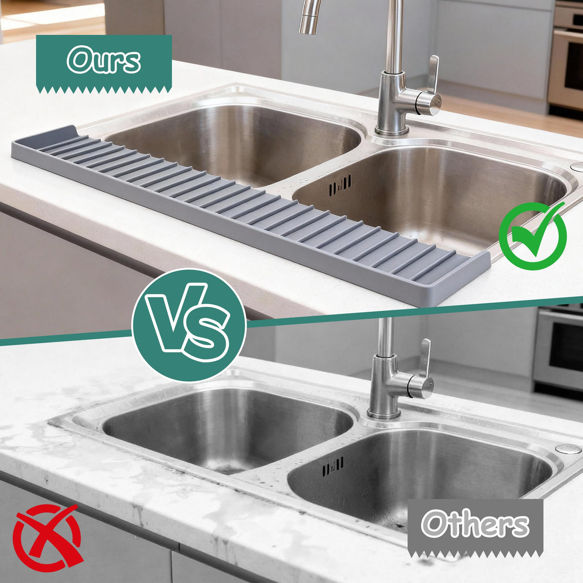 Silicone Sink Edge Protector Splash Guard, 30x4 Inch with Suction Cups & 5°Tilt, Cuttable for Kitchen Bathroom