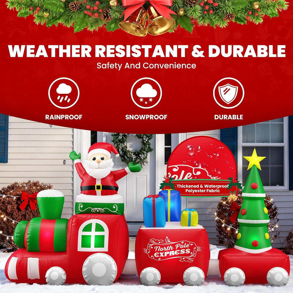 10FT Christmas Inflatable Train with Santa Claus, Gift Boxes, Christmas Trees, Built-in Lights, 2026 Yard Decor Giant