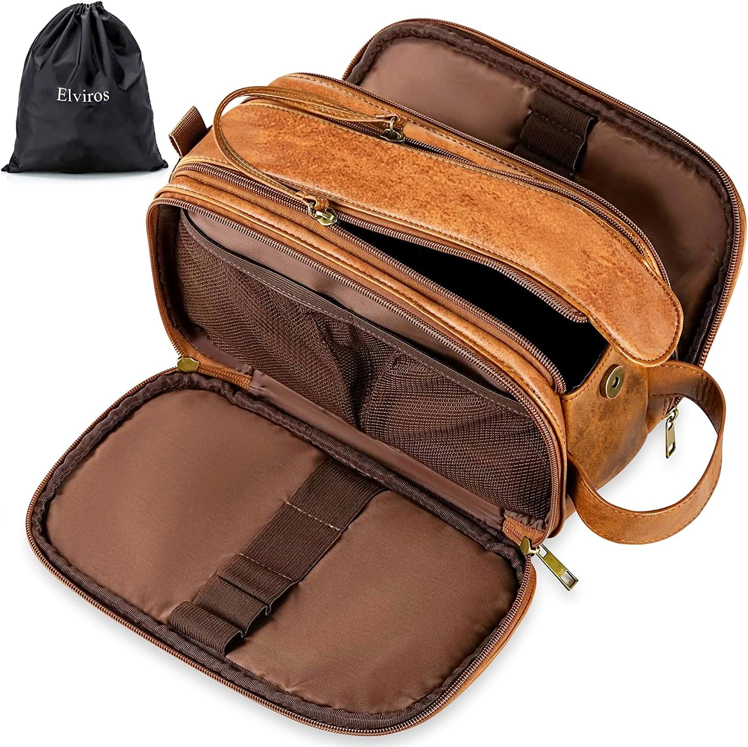 Toiletry Bag for Men, Large Travel Shaving Dopp Kit Water-resistant Bathroom Toiletries Organizer PU Leather Cosmetic