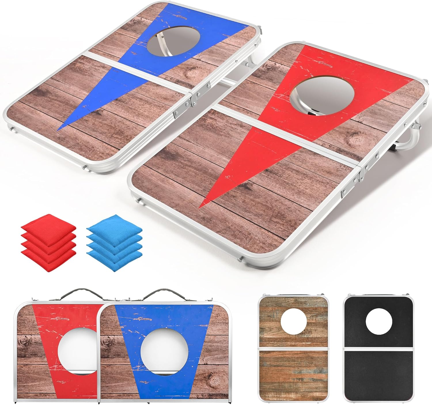 Portable Cornhole Board Set,24x16 / 30×20in Corn Hole Games for Adults with 8 Bean Bags, Lightweight Aluminum Alloy