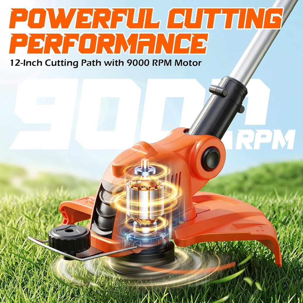 Weed Wacker Electric String Trimmer Battery Powered Lawn Trimmer | 21V Cordless Weed Whacker, 2x 2.0Ah Battery