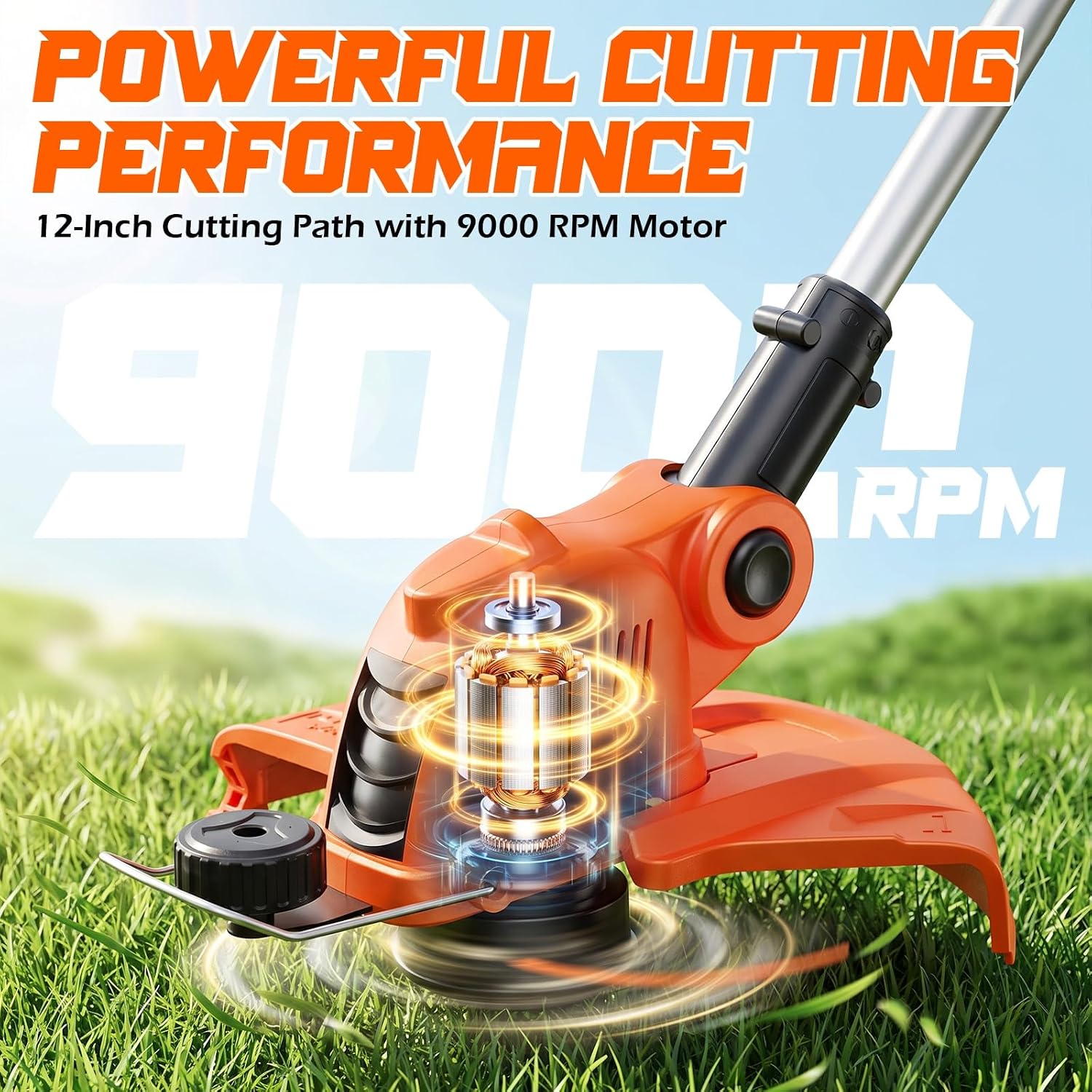 Weed Wacker Electric String Trimmer Battery Powered Lawn Trimmer | 21V Cordless Weed Whacker, 2x 2.0Ah Battery