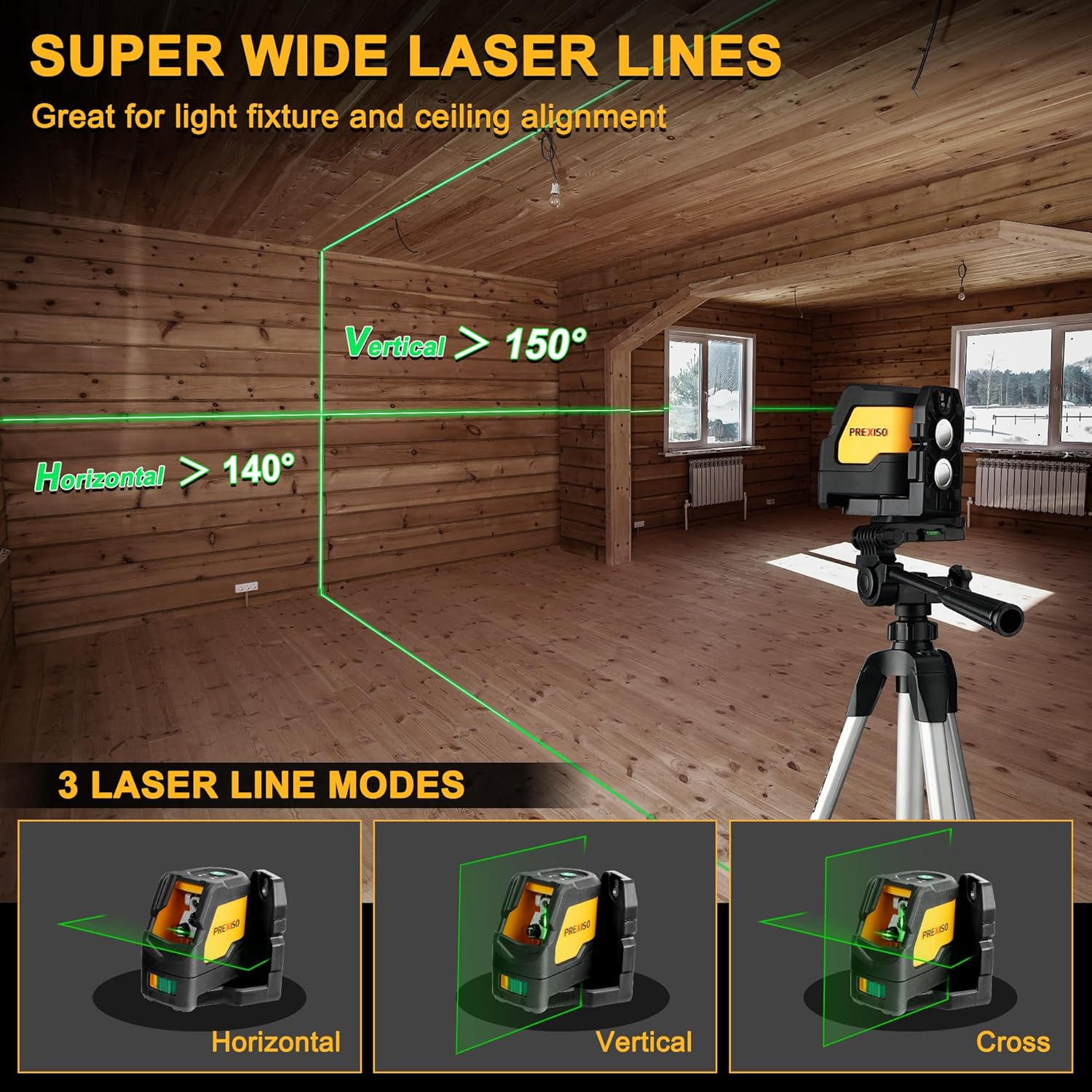 Laser Level with Tripod, IP54 Professional 150 Wide Angle - 100Ft Cross Laser Line Tool for Construction, Ceiling