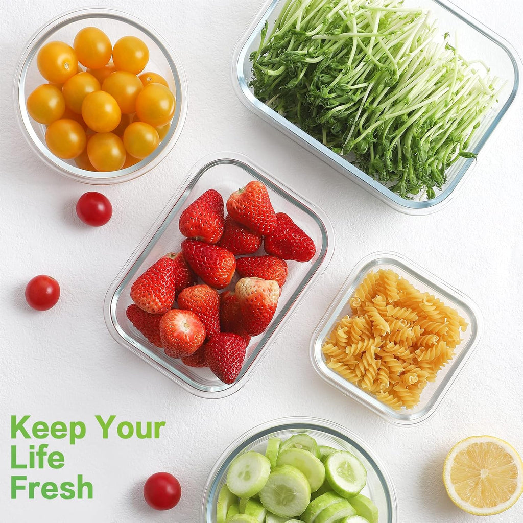 18 Piece Glass Food Storage Containers with Lids, Glass Meal Prep Containers, Airtight Lunch Bento Boxes, BPA-Free &