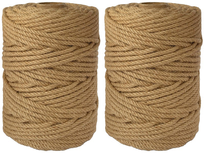 2-Pack Natural Jute Twine Rope, 6mm x 656ft Heavy Duty Sisal Hemp Rope - for Crafts, Gardening, Cat Scratching Post