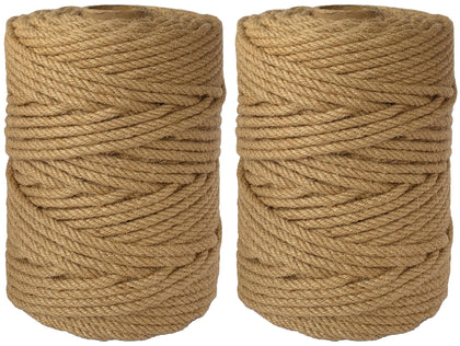 2-Pack Natural Jute Twine Rope, 6mm x 656ft Heavy Duty Sisal Hemp Rope - for Crafts, Gardening, Cat Scratching Post