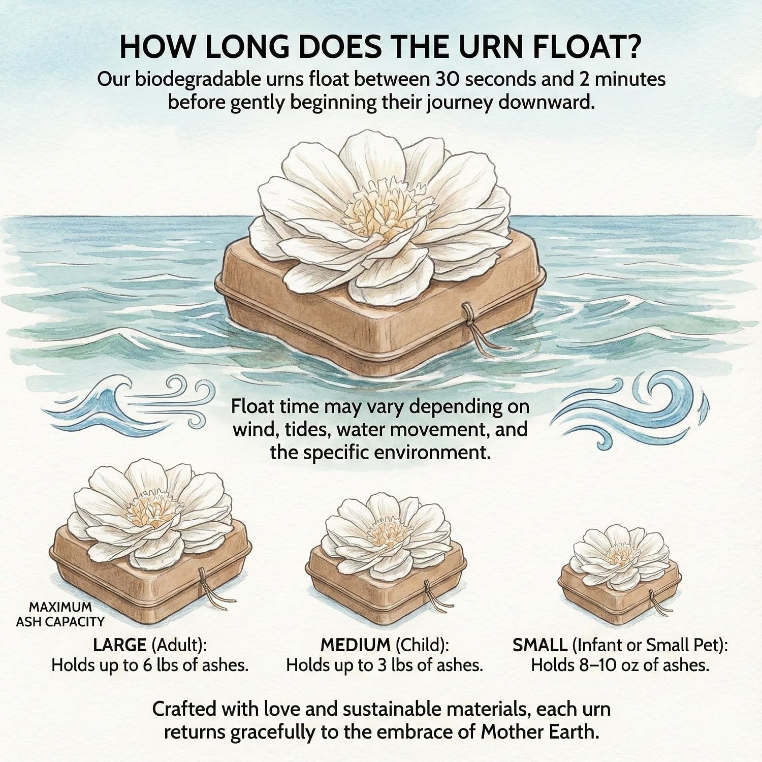 Biodegradable Water Burial Urn Kit - Cruise Approved | Ocean Ashes Scattering Ceremony with Certificate |