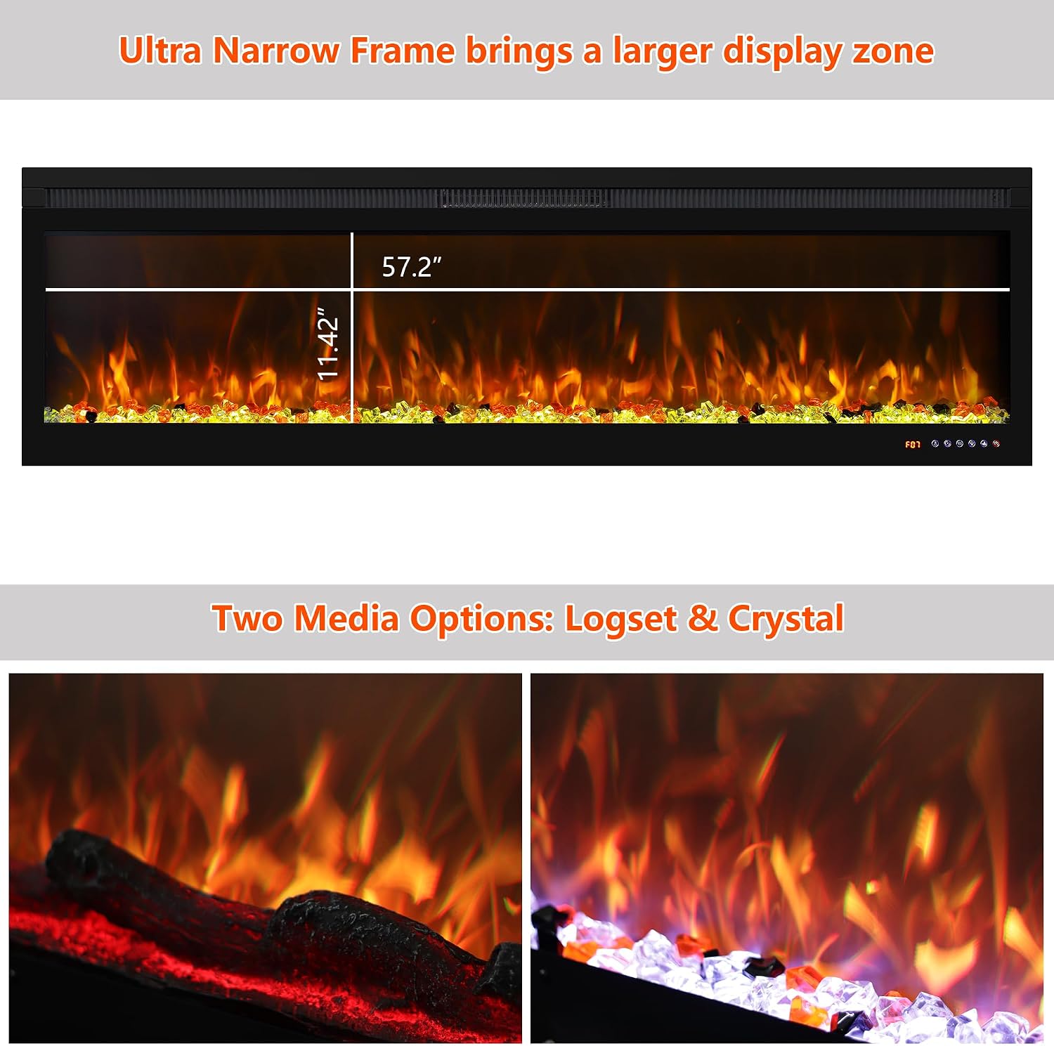 OxharkFlame 60in WiFi Electric Fireplace Insert Recessed WallMounted Heater | Smart Electric Fireplace Realistic