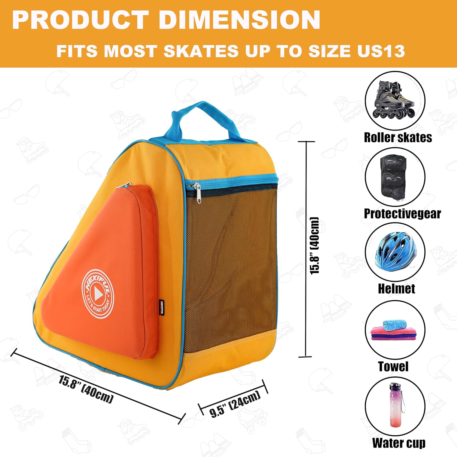 Skate Bag for Ice, Inline, Roller & Quad Skates - Kids & Adults