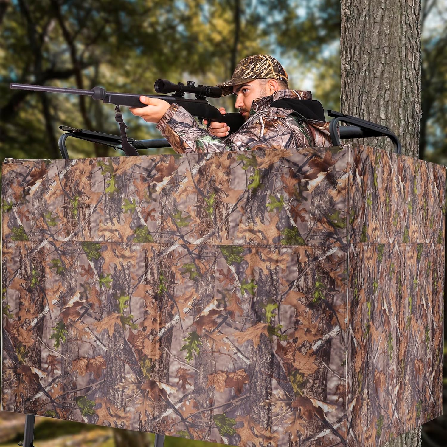 Hunting Tree Stand Blind Cover - 110"x40" Big 2-3 Person Treestand Camo Blind Cover, Universal Camouflage Ground