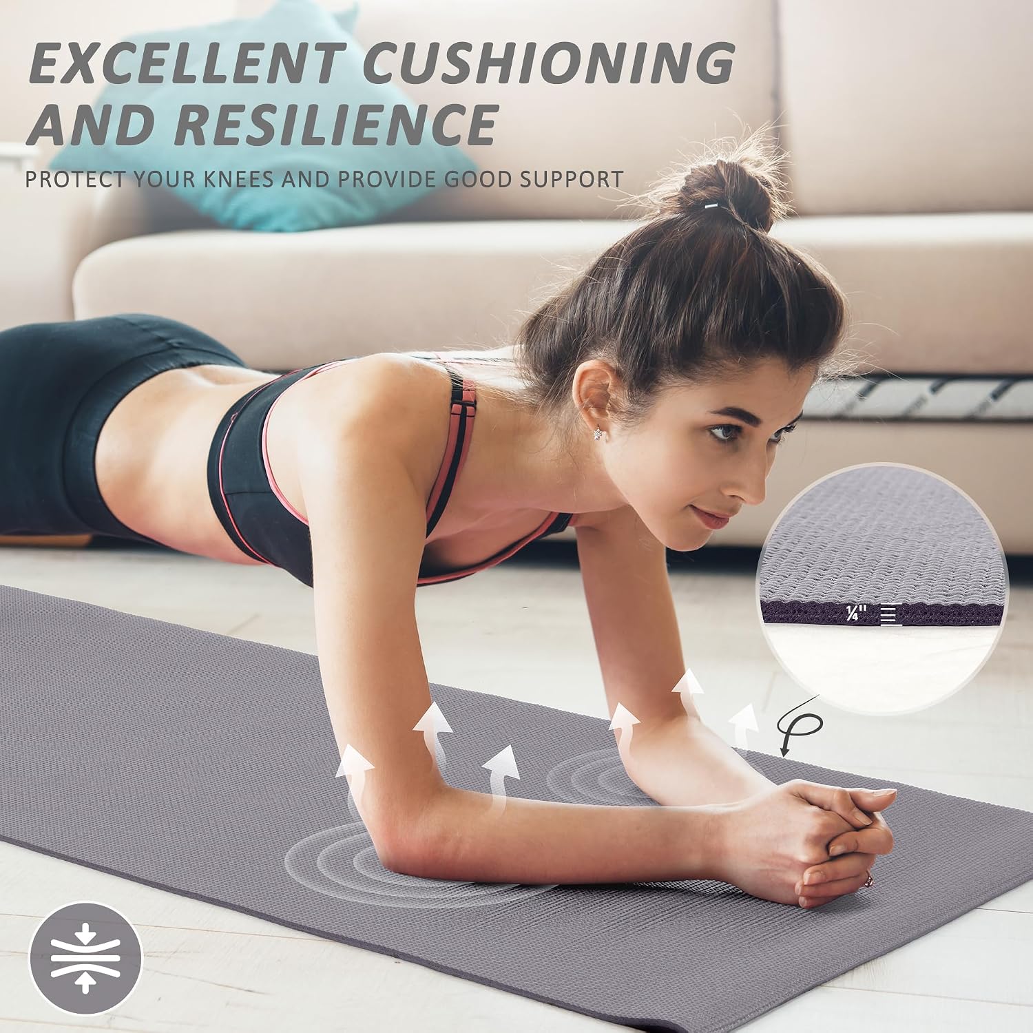 Signature Fitness All Purpose 0.25 Inch Thick High Density No Tear Exercise Yoga Mat with Strap & Lightweight