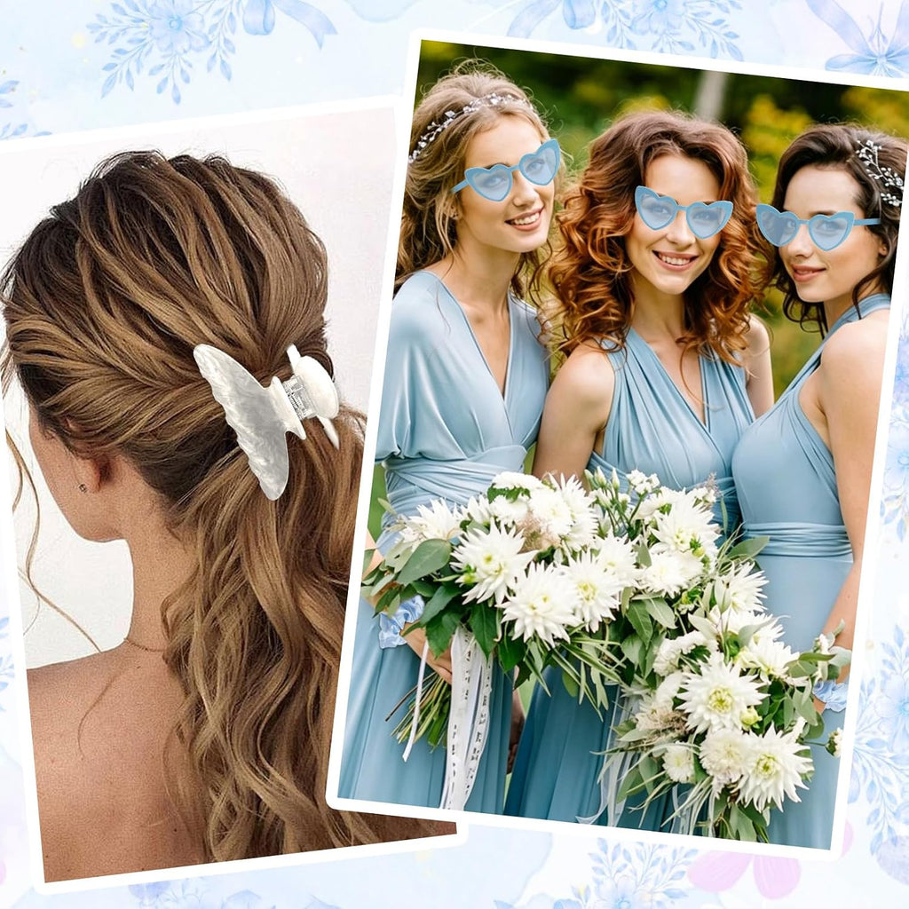 4PCS Bridesmaid Proposal GiftsSatin Hair Scrunchies Heart Sunglasses Spa Headband Acrylic Claw Clips Bachelorette