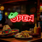Mexican Food Open Neon Sign Restaurant Bar Shop Wall Decor -18.1"x7.5"