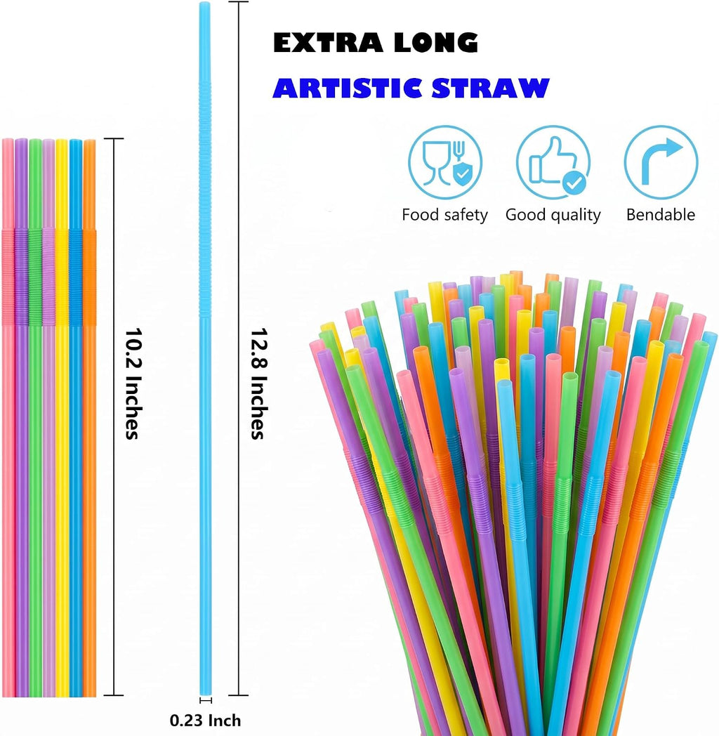 300 Pcs Colorful Flexible Plastic Straws, BPA-Free Disposable Bendy Straws, 10.2" Long and 0.23'' Diameter