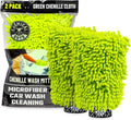 Chenille Microfiber Wash Mitt for Cars, Scratch-Free, 2 Pack | Ultra-soft lime green chenille holds thick suds and