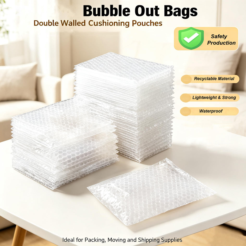 12x12Inch Bubble Out Bags 50pcs, Double Walled Cushioning Pouche Bag