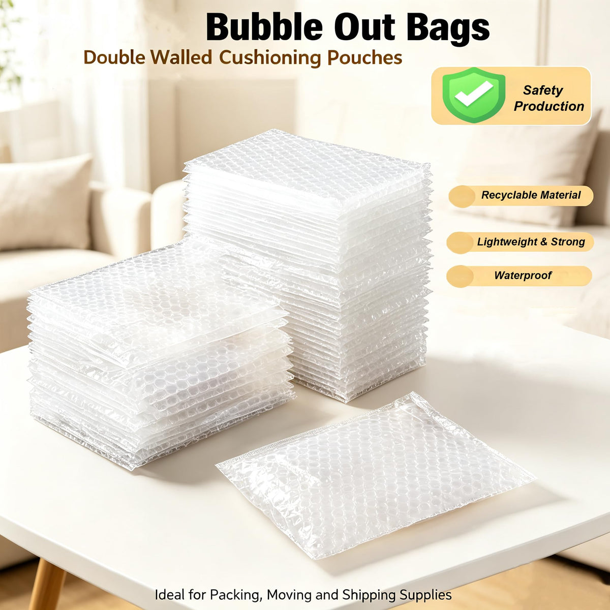 12x12Inch Bubble Out Bags 50pcs, Double Walled Cushioning Pouche Bag
