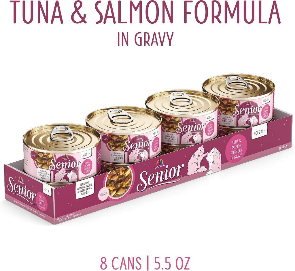 Senior Cat Food, Tuna and Salmon in Gravy, 5.5oz Can, Pack of 8