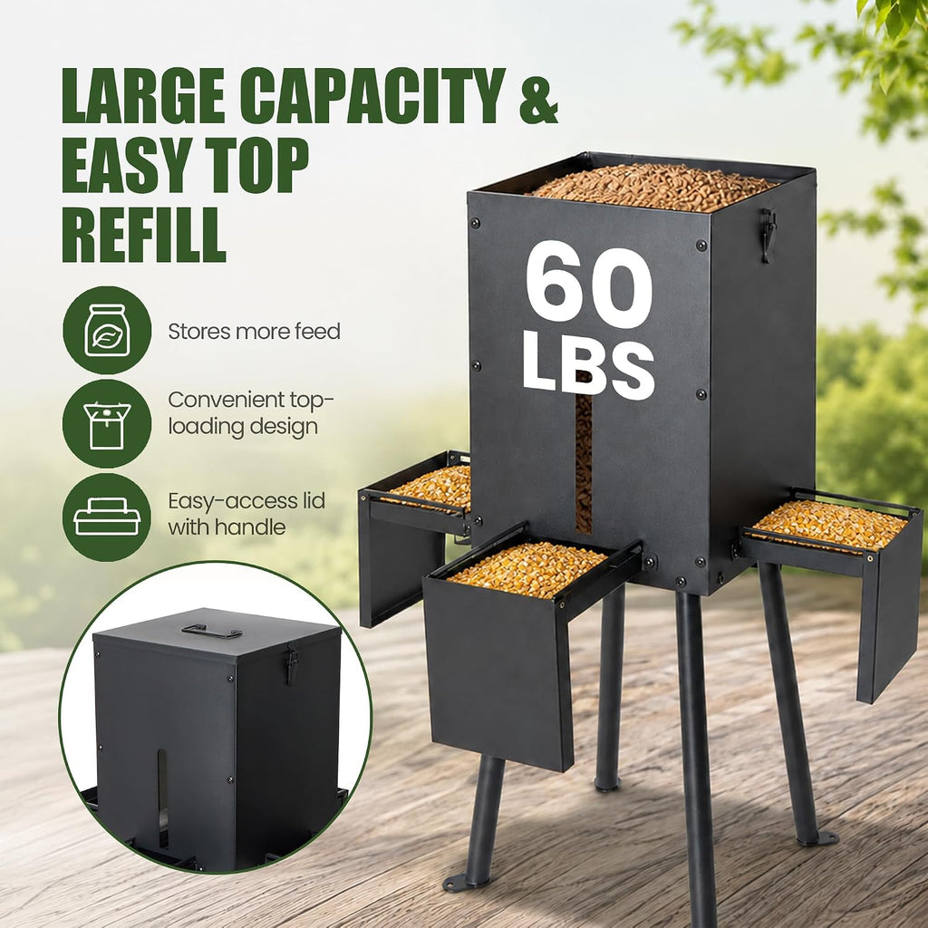 Gravity Deer Feeder with 4 Feeding Trays, Heavy - Duty Fodder Dispenser