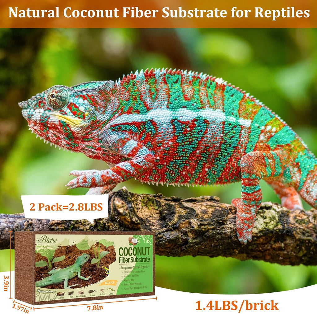 2 Pack Natural Coconut Fiber Substrate, Coco Coir Reptile Bedding | Coconut Husk Reptile Substrate for Tortoises