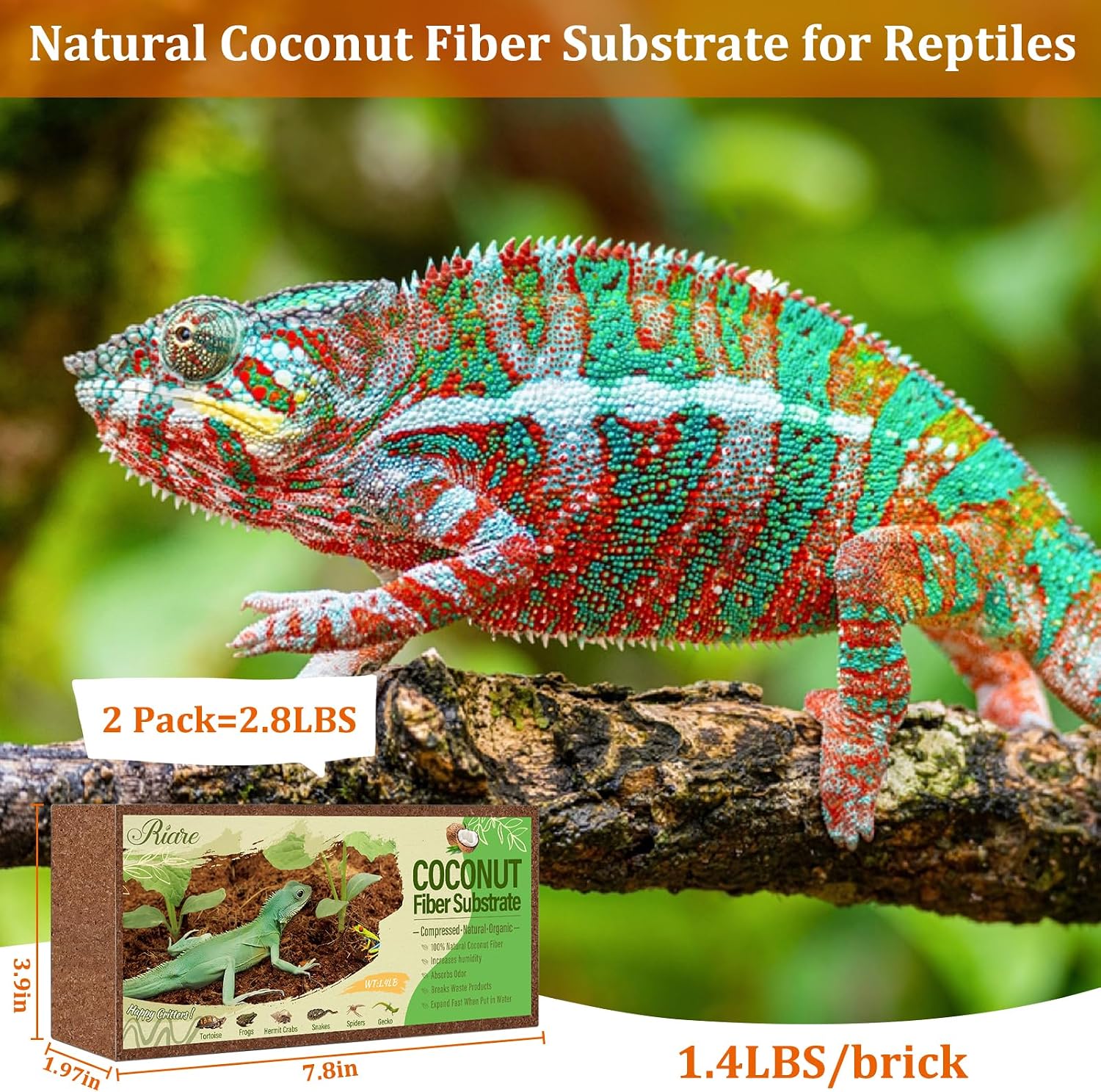 2 Pack Natural Coconut Fiber Substrate, Coco Coir Reptile Bedding | Coconut Husk Reptile Substrate for Tortoises