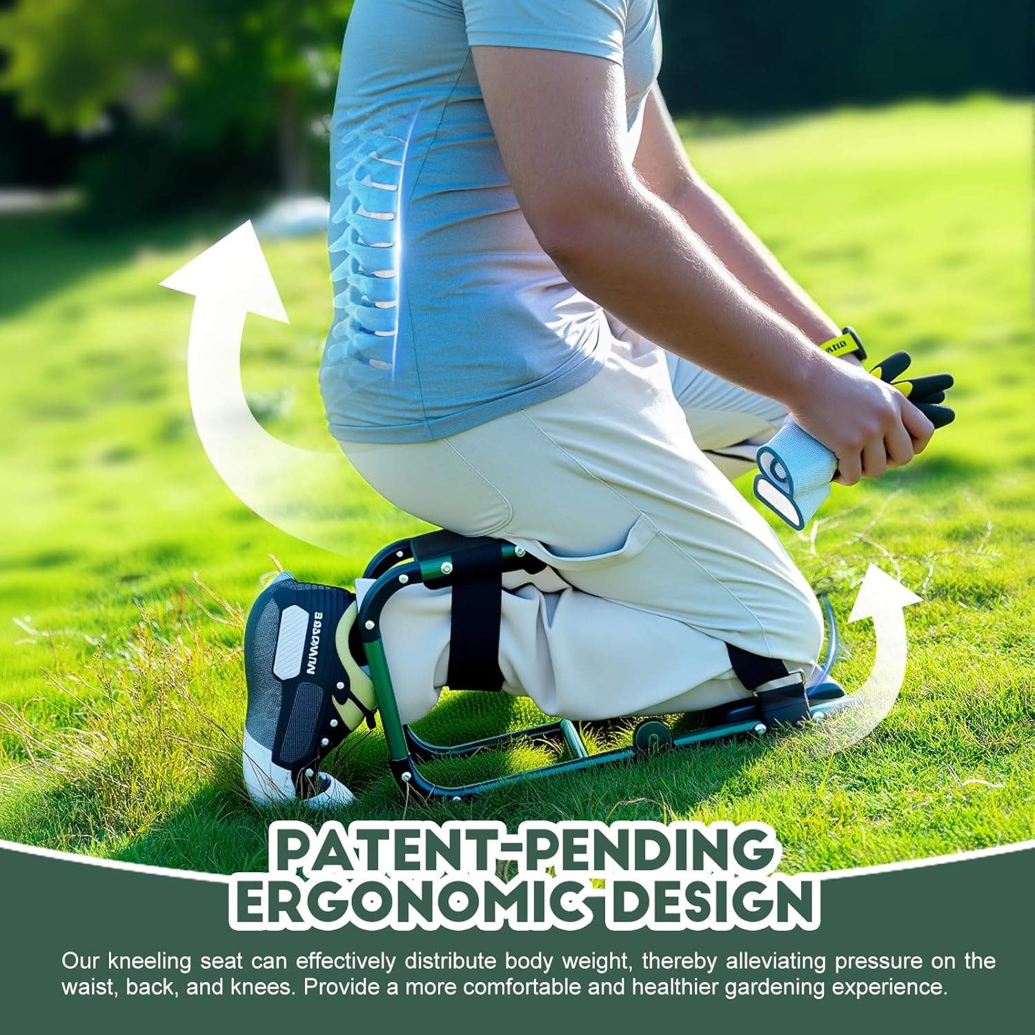 Knee Seat, Foldable Garden Kneeler and Seat, with Adjustable Kneeling Pad and Soft Seat Cushion, Supports Up to 350 LBS