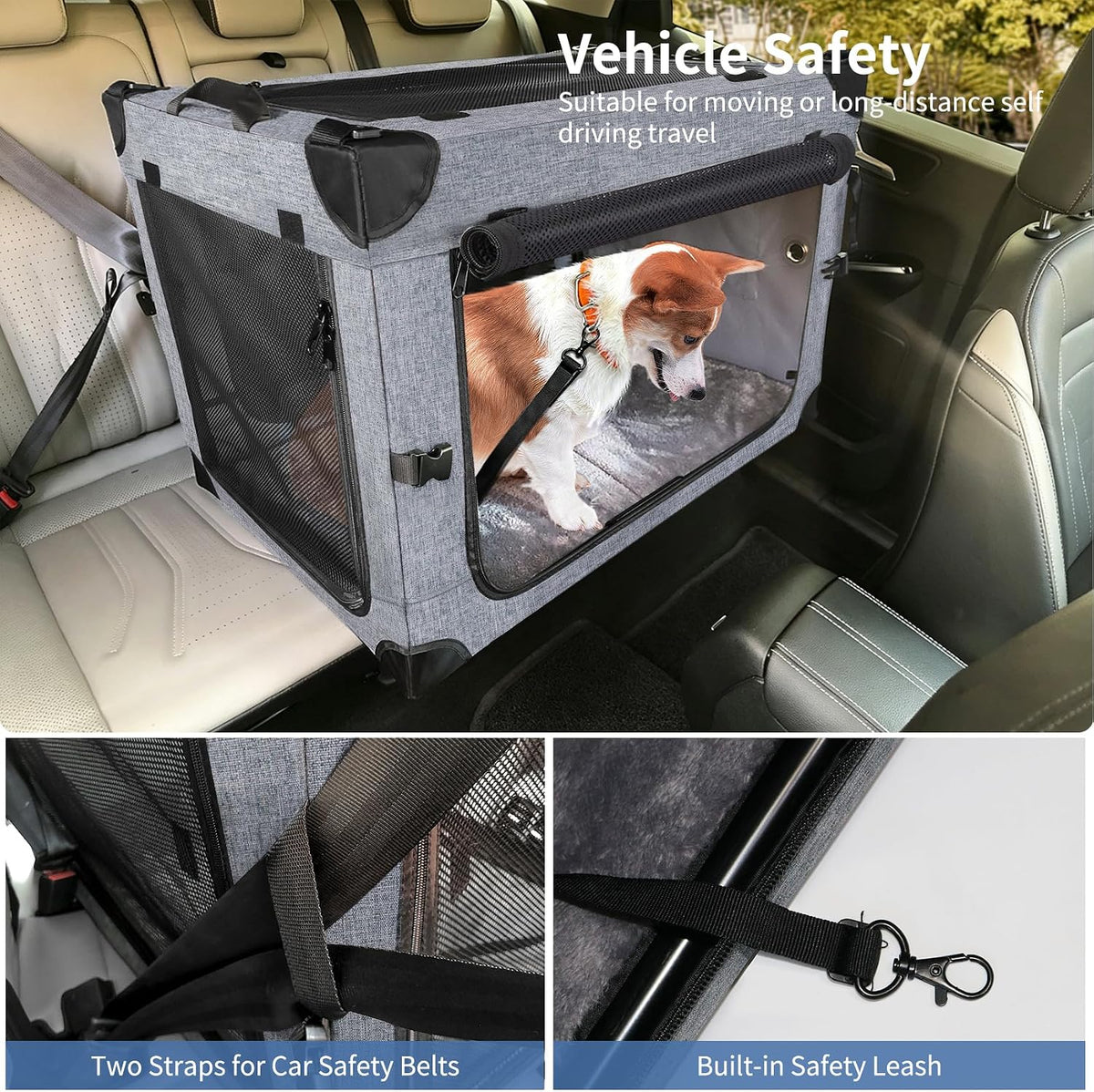 Collapsible Dog Crates for Large Dogs Portable Soft Sided Travel Dog Carrier for Indoor & Outdoor, 4-Door Foldable