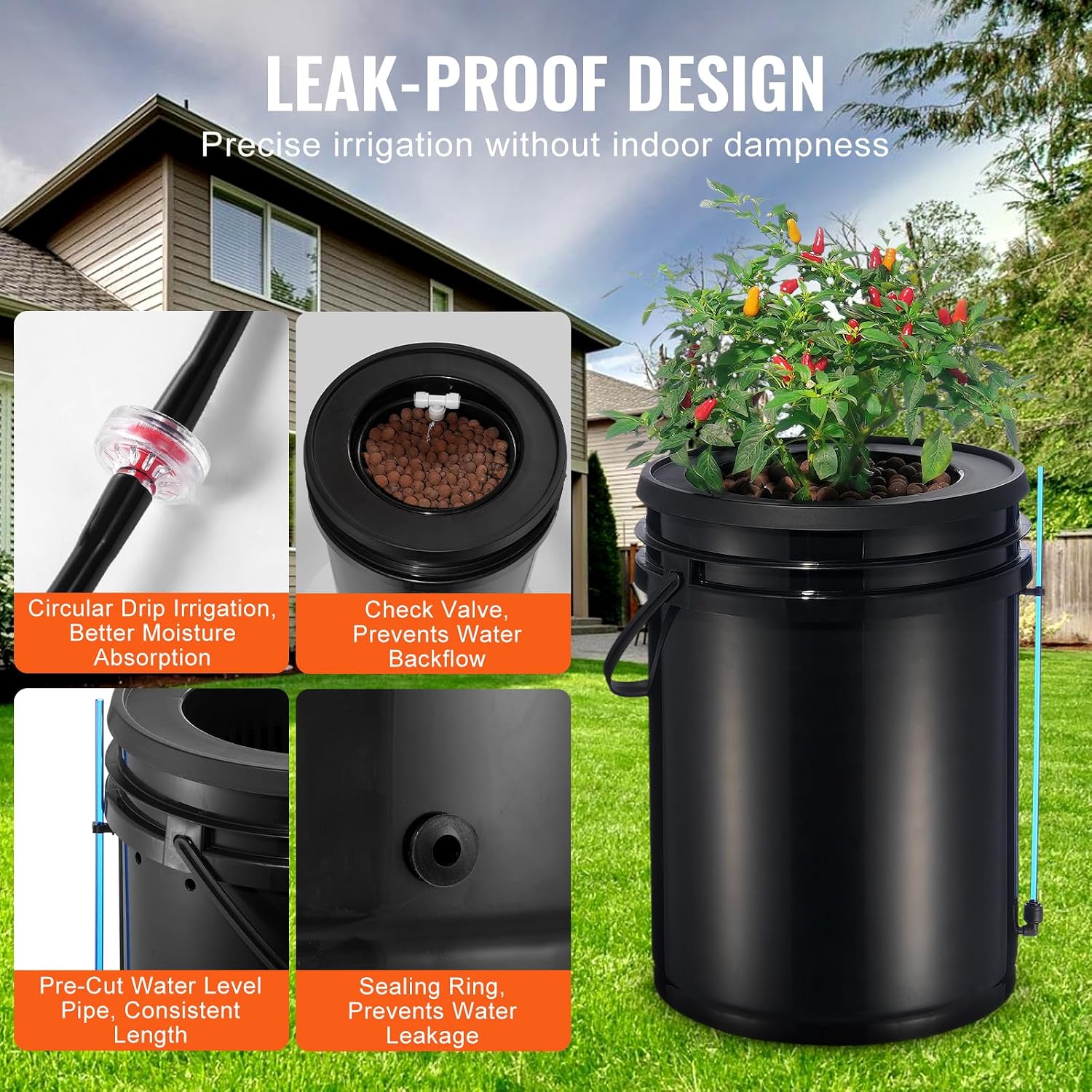 DWC Hydroponics Grow System, 5-Gallon Deep Water Culture with Top Drip Kit, Air Pump, Air Stone, Water Level Device
