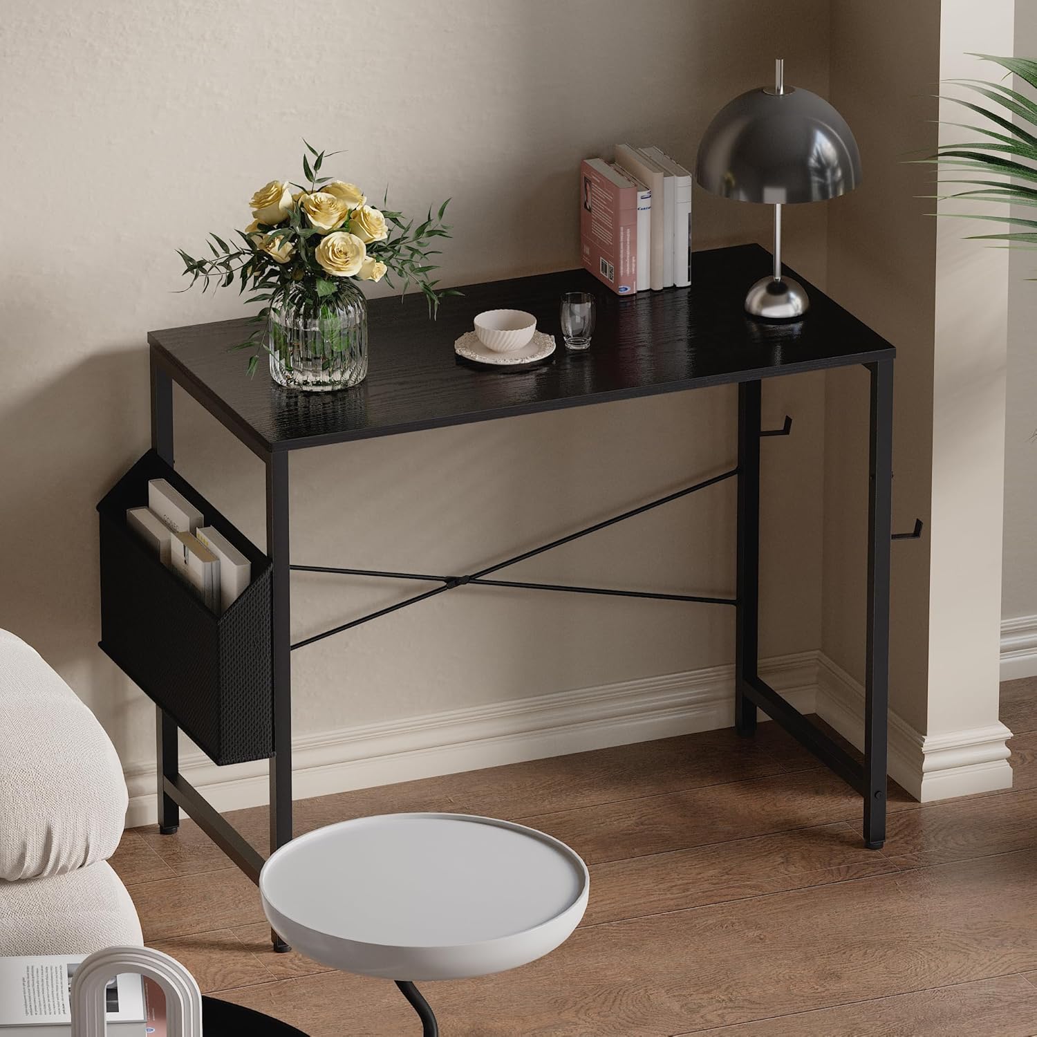 32 Inch Computer Desk for Small Spaces with Storage Bag, Home Office Work Desk with Headphone Hook, Small Office Desk
