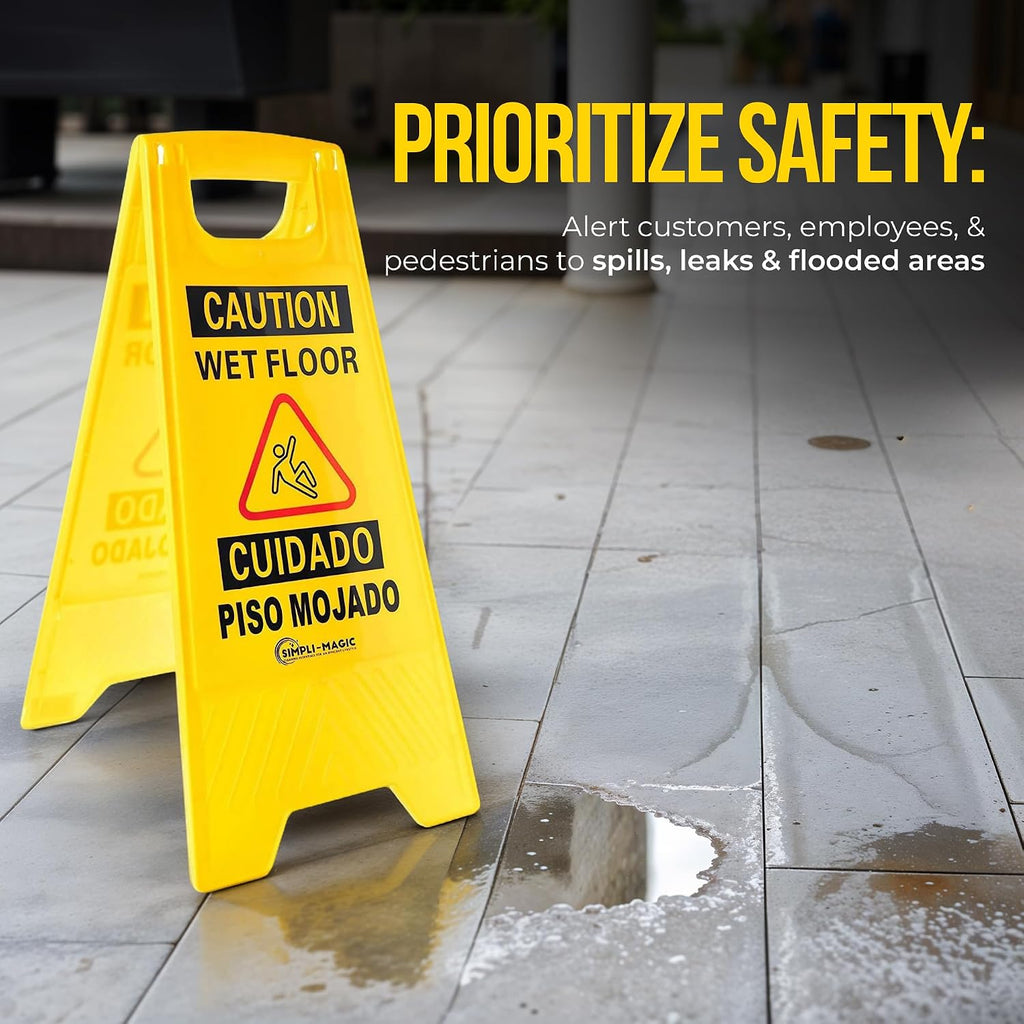 24" Height Wet Floor Caution Signs, 6 Pack – Double-Sided, Bilingual & Foldable Safety Warning Sign – Commercial