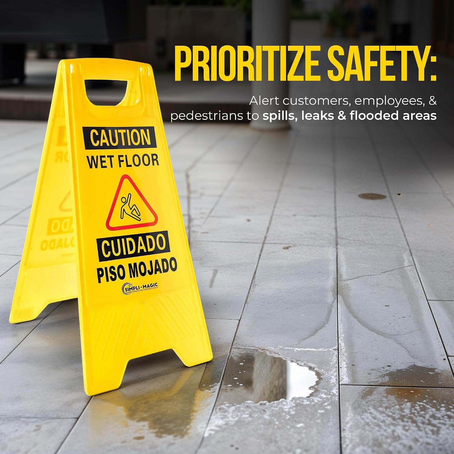 24" Height Wet Floor Caution Signs, 6 Pack – Double-Sided, Bilingual & Foldable Safety Warning Sign – Commercial
