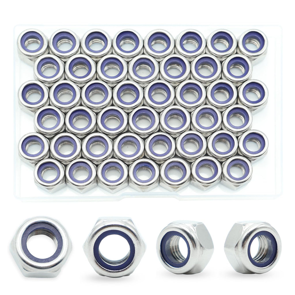 M10-1.5 Nylon Insert Lock Nuts 36 Pack, 304 Stainless Steel Hardware Nuts