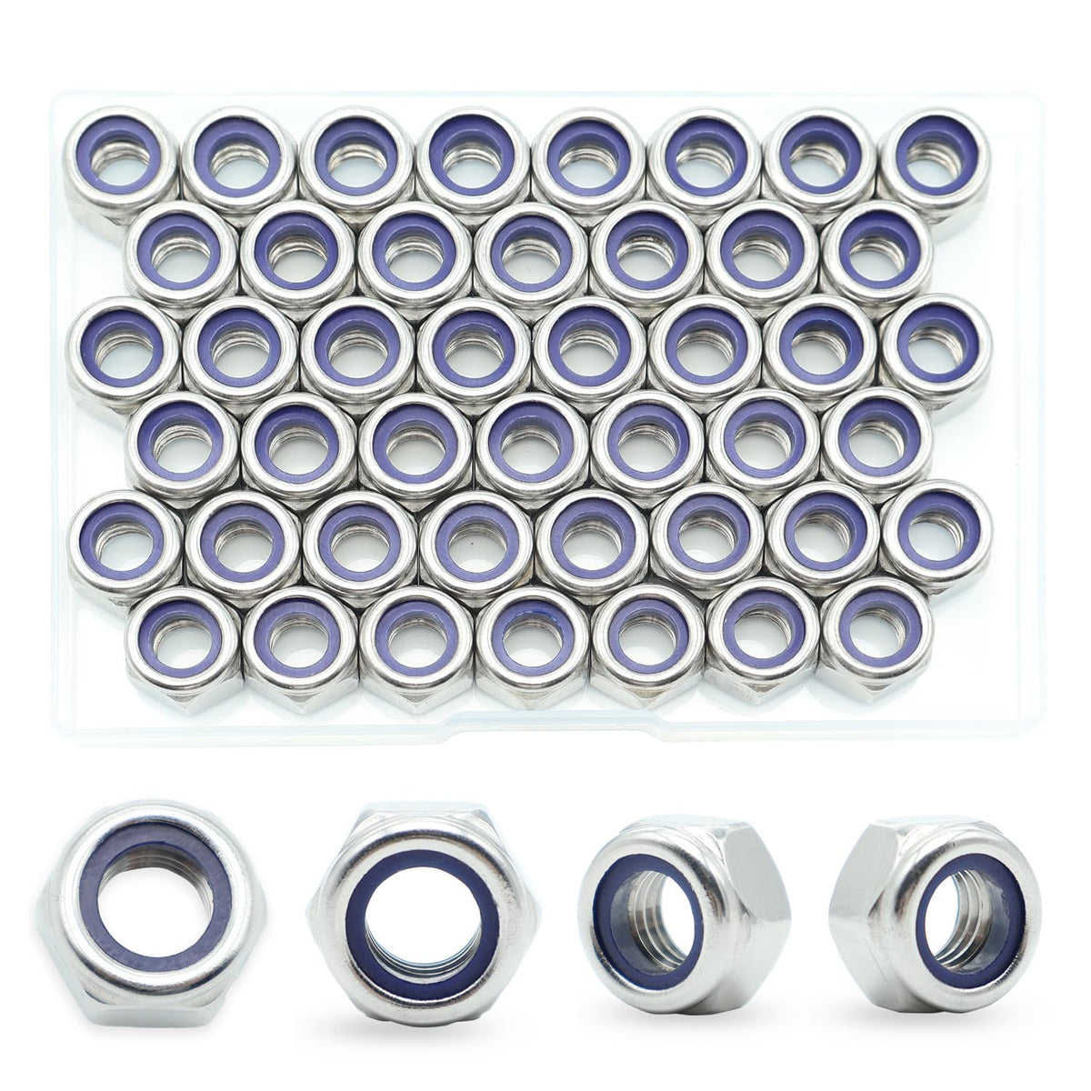 M10-1.5 Nylon Insert Lock Nuts 36 Pack, 304 Stainless Steel Hardware Nuts