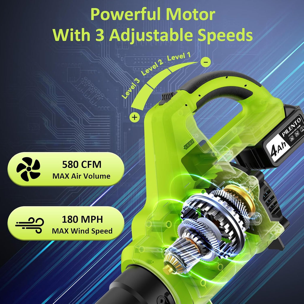 Cordless Leaf Blower with 2 x 4.0Ah Batteries and Fast Charger, 20V Lightweight Handheld Electric Blower, 3-Speed