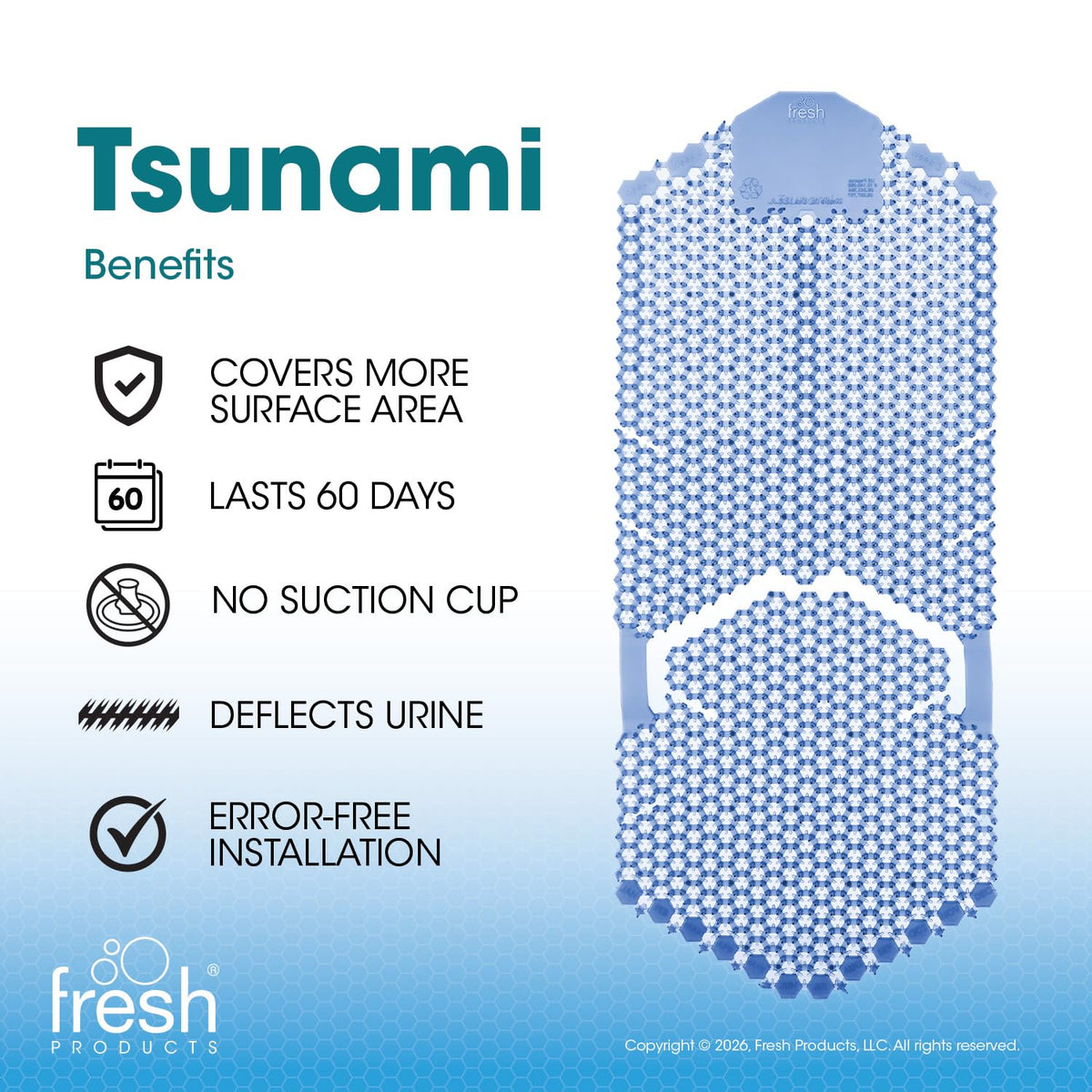 Tsunami 60 Day Vertical Urinal Screen No Mounting No Suction Cups Reversable Double Sided Design Maximum Splash