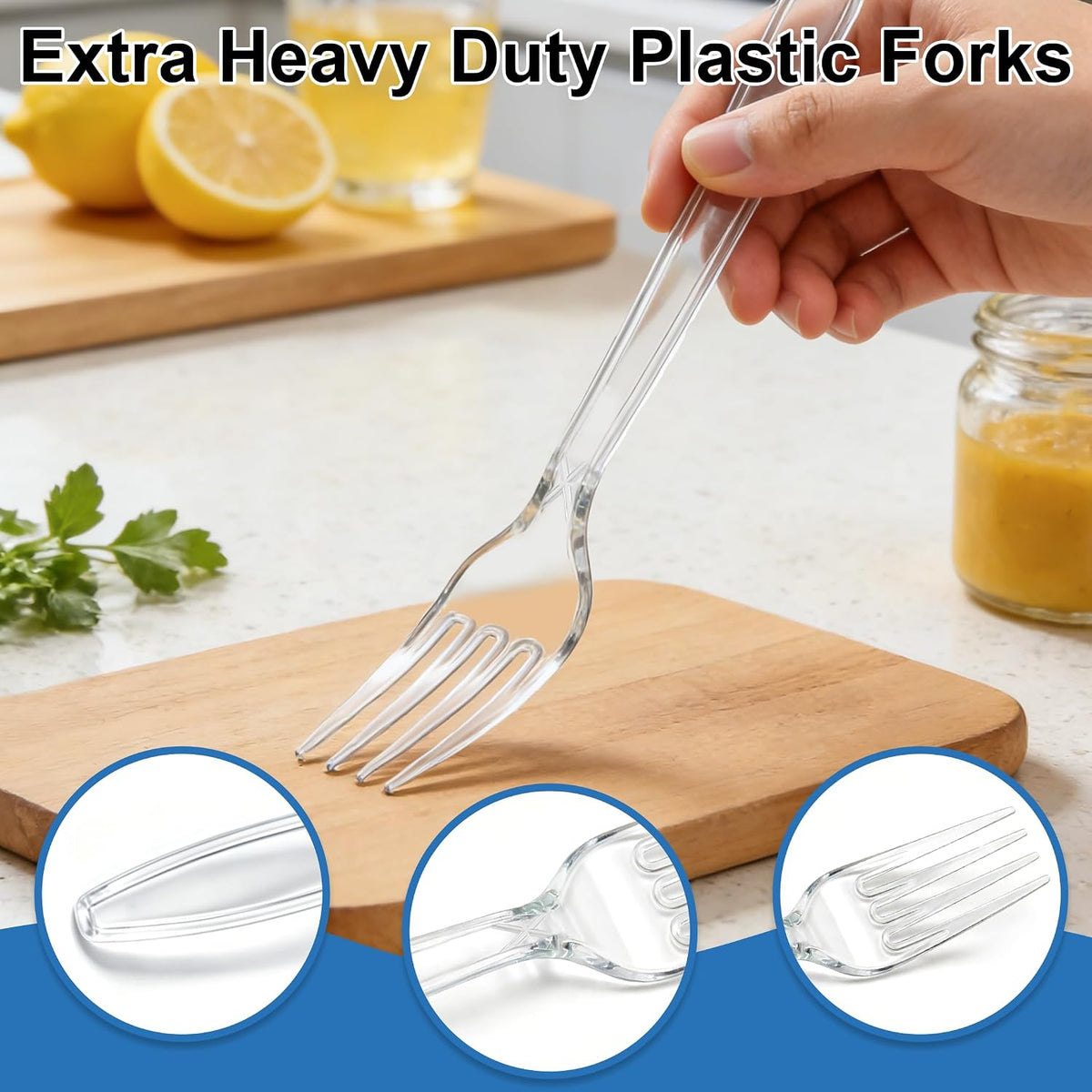 360 Count Clear Disposable Plastic Forks Heavy Duty Cutlery Set