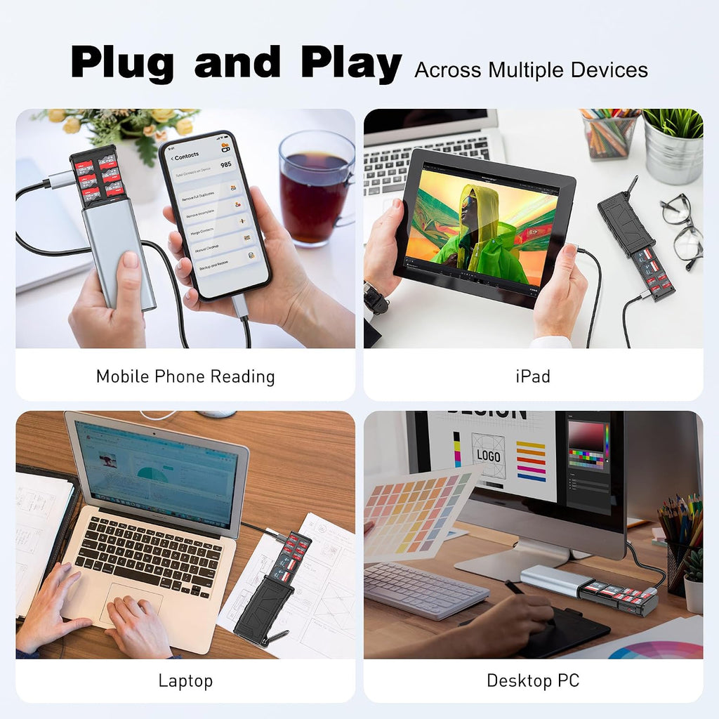 High-Speed SD Card Reader, 2-in-1 SD/Micro SD Card Holder & Reader, USB 3.1 Type-C UHS-II SD Cards Storage Case for