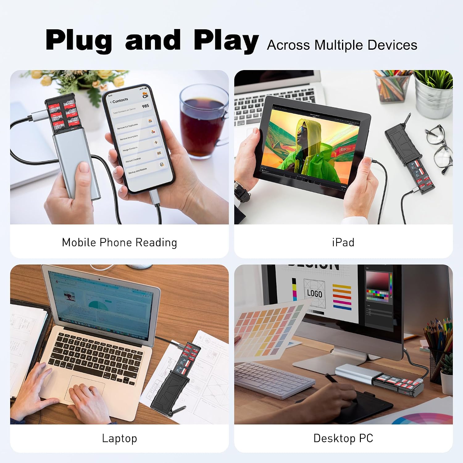High-Speed SD Card Reader, 2-in-1 SD/Micro SD Card Holder & Reader, USB 3.1 Type-C UHS-II SD Cards Storage Case for
