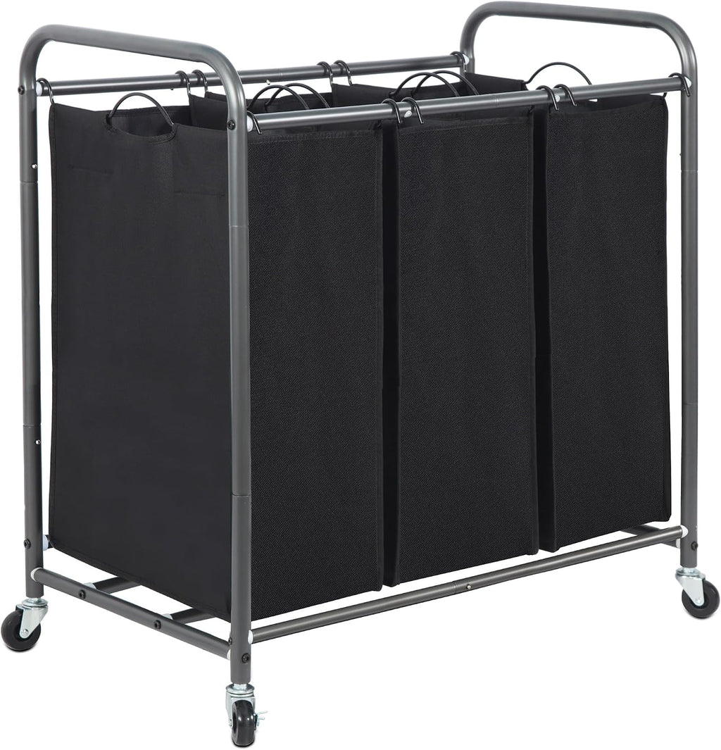 3 Section Laundry Sorter, 35.6 Gal (135 L) Laundry Hamper Cart with Heavy Duty Rolling Lockable Wheels and Removable