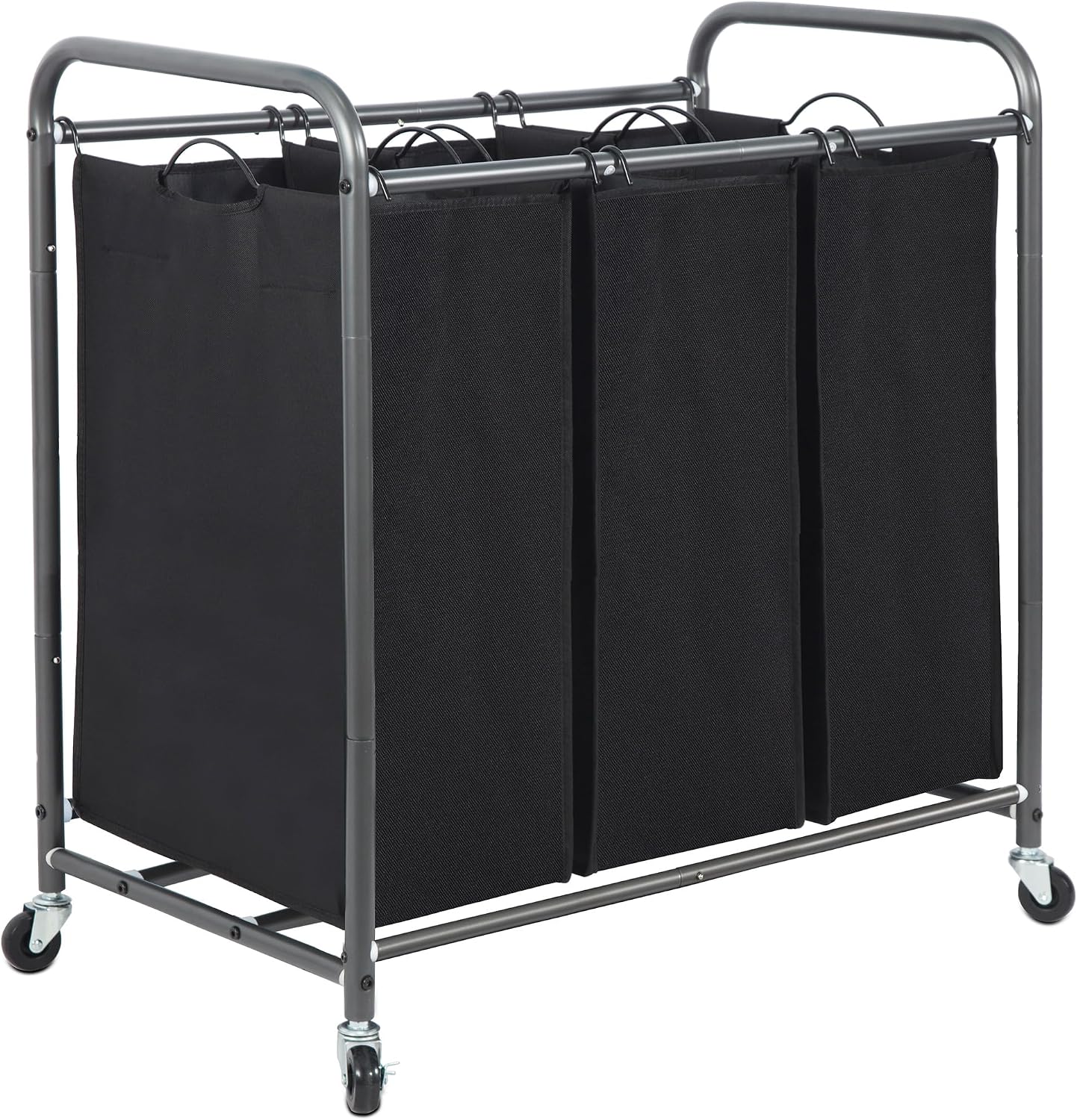 3 Section Laundry Sorter, 35.6 Gal (135 L) Laundry Hamper Cart with Heavy Duty Rolling Lockable Wheels and Removable