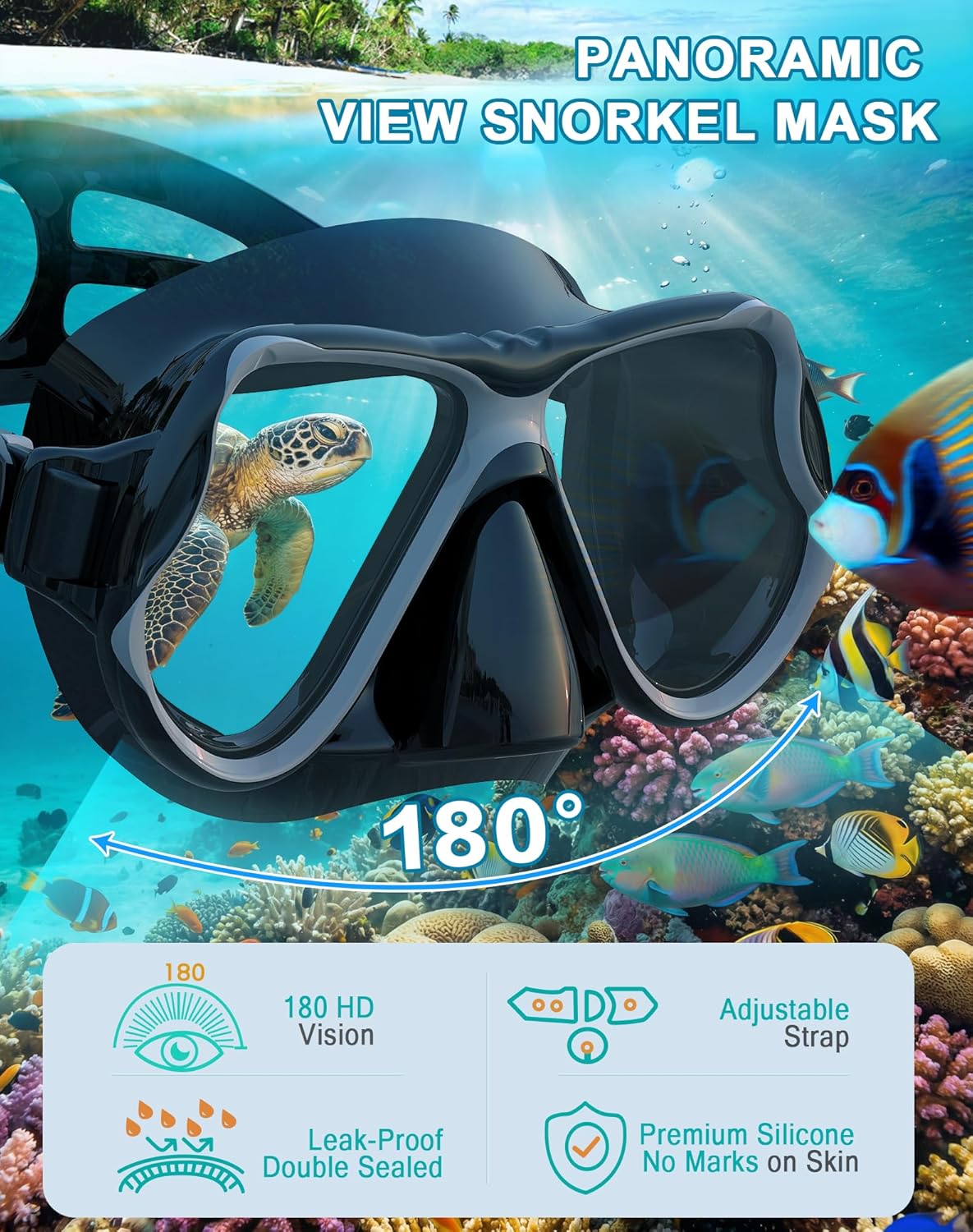 Dry Snorkel Set,Panoramic Wide View Anti-Fog Scuba Diving Mask,Professional Snorkeling Gear for Adults Kids