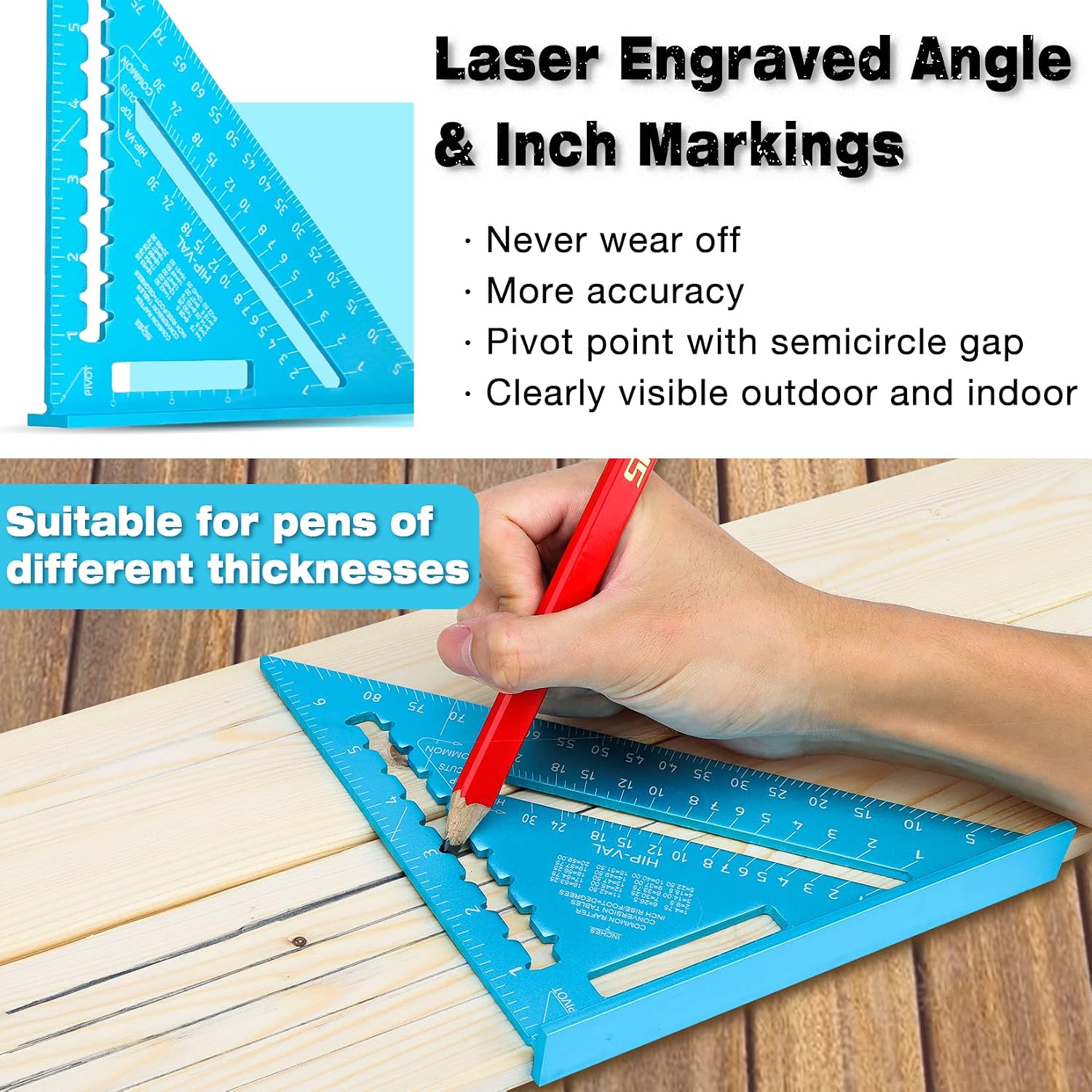 Rafter Square & Combination Square Tool Set, 7 Inch Aluminium-Alloy Carpenter Square & 16 Inch Zinc-Alloy Woodworking