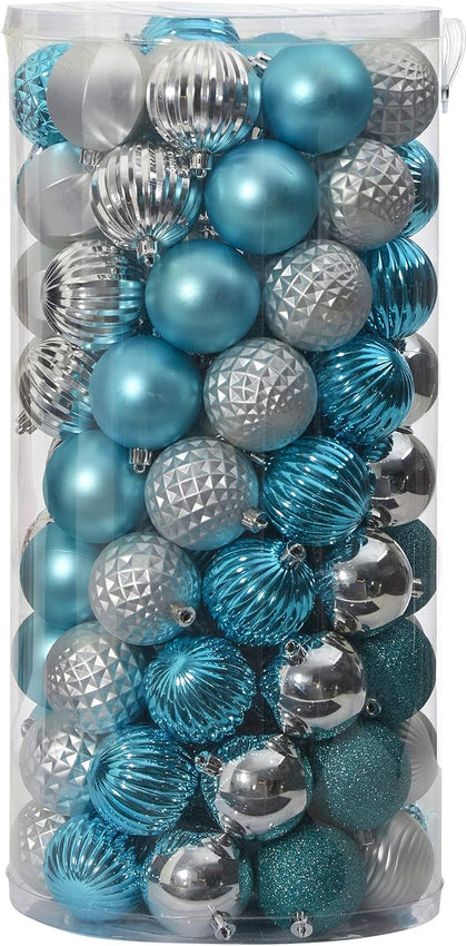 Holiday Shatterproof, 101 Count Christmas Tree Ornament Set, 60mm with Re-Useable Tube