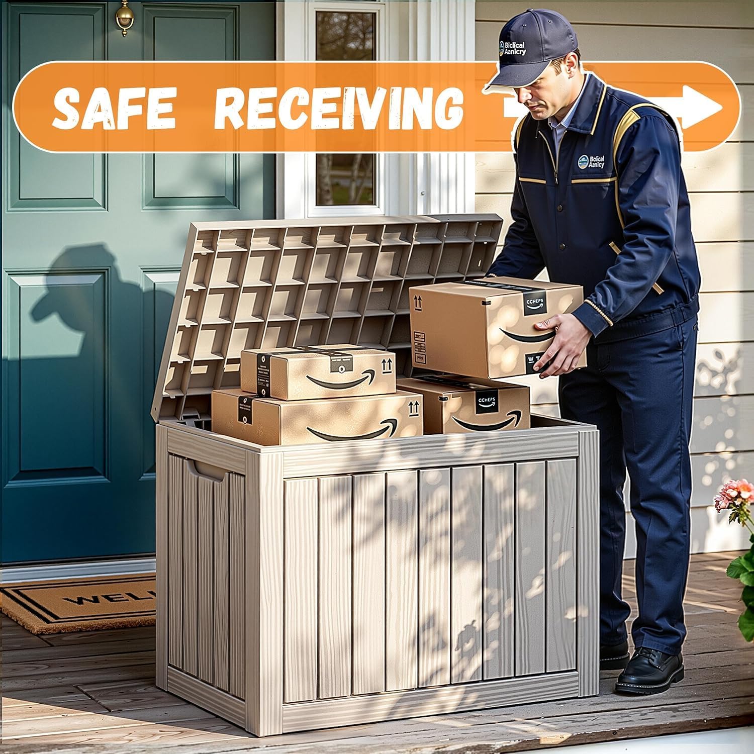 50 Gallon Outdoor Package Delivery Box with Lockable, Resin, Waterproof & Weatherproof Secure Parcel Drop Box for