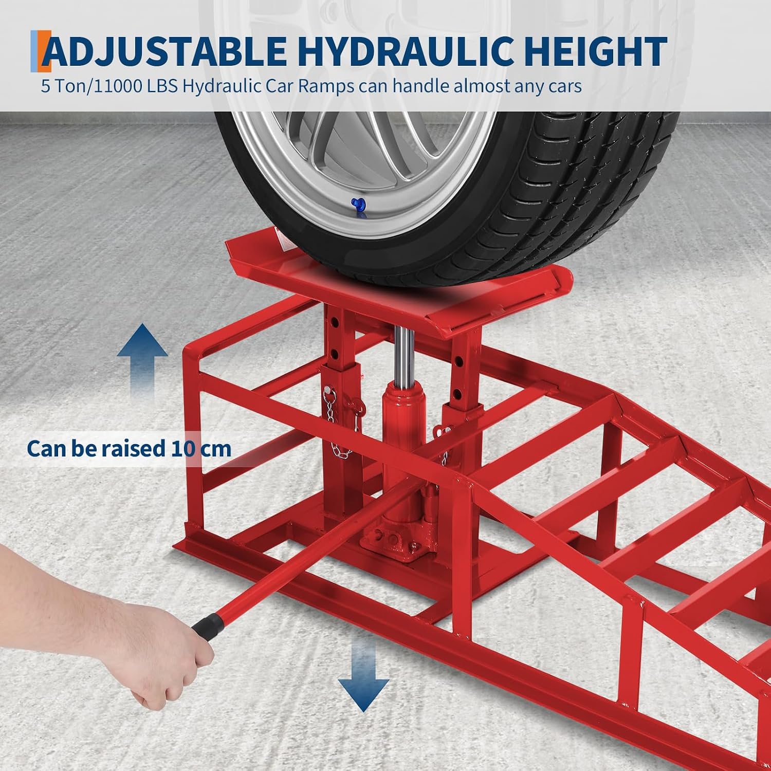 Hydraulic Car Ramps 2-Pack, 11000 LBS Low Profile Portable Car Lift Ramp for Oil Change & Garage Repair, Heavy Duty