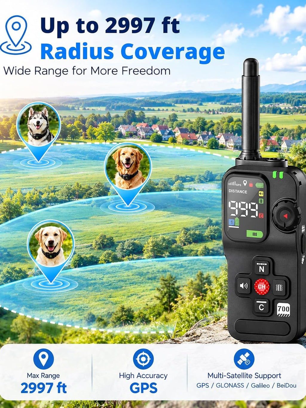 2-in-1 GPS Wireless Dog Fence & Training Collar System for Dogs 20+ lbs