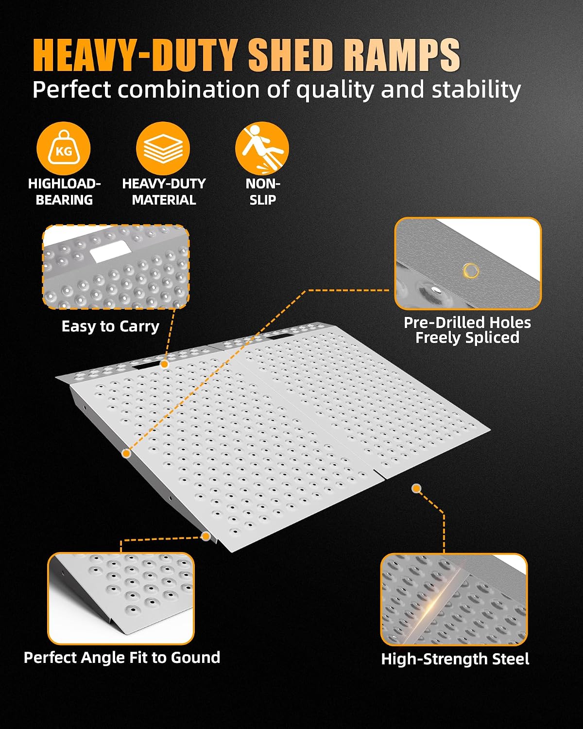 36" x 48" Shed Ramp for Riding Mower - 1500 LB Capacity Shed Ramps, Anti-Slip Punch Plate Ramp for ATV, Motorcycles