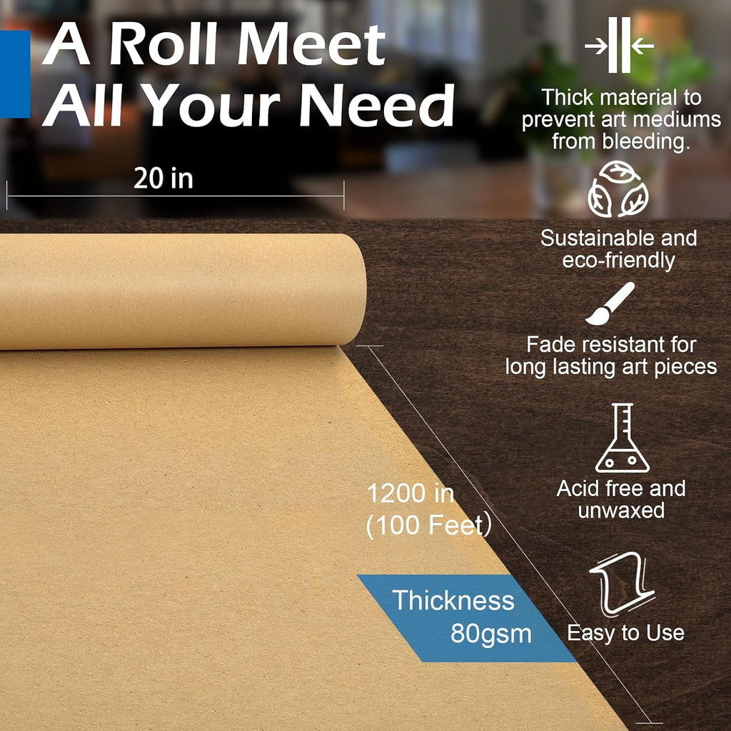 Brown Kraft Paper Roll- GLAMFIELDS 20" x 1,200" (100') Brown Paper Roll for Packing, Moving, Gift Wrapping, Postal