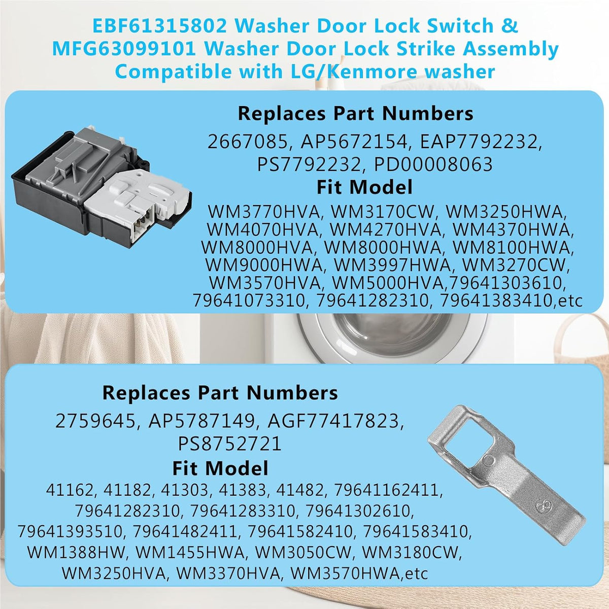 EBF61315802 Washer Door Lock Switch with MFG63099101 Strike Assembly